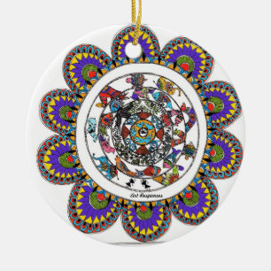 Décoration En Céramique Mandal floral dans le style de Madhubani