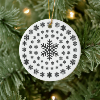 Décoration En Céramique Mandala de Noël Flocons de Neige Noir et Blanc Min