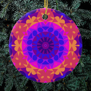 Décoration En Céramique Mandala Flower bleu rose et orange