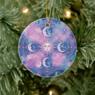 Décoration En Céramique Mandala Galaxie Nébuleuse Soleil & Lune Céleste