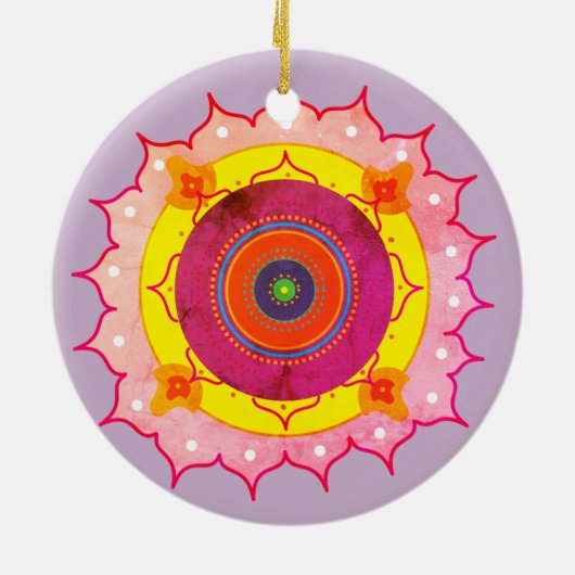 Décoration En Céramique Mandala jaune rose (Dos)