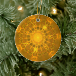 Décoration En Céramique Mandala Lace Lines Arrière - plan jaune doux et ch