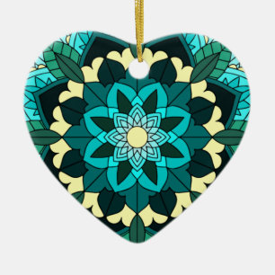 Décoration En Céramique Mandala Motif 02 en aqua