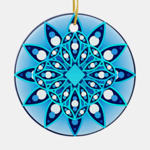 Décoration En Céramique Mandala motif en bleu turquoise, cobalt & blanc