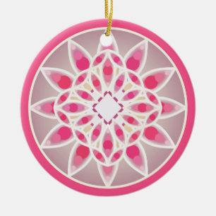 Décoration En Céramique Mandala motif en rose chaud, blanc et gris