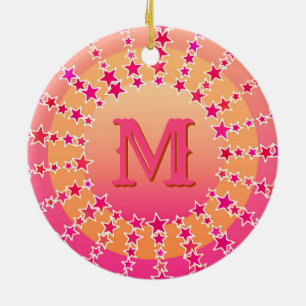 Décoration En Céramique Mandala of Stars - Pink and Coral Satin Gradient