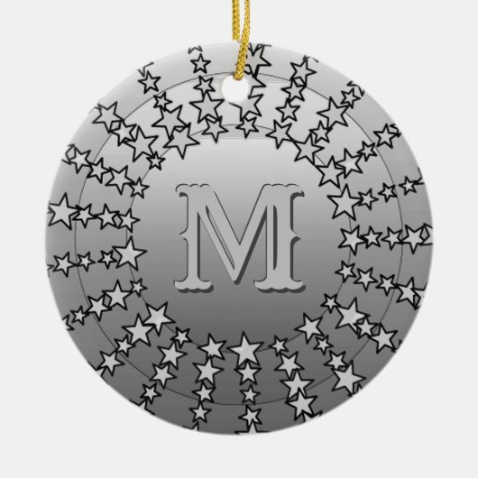 Décoration En Céramique Mandala of Stars, Silver Grey Satin Gradient (Devant)