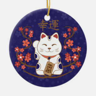 Décoration En Céramique Maneki-neko chat avec bonne chance kanji