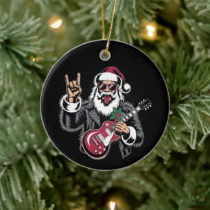 Décoration En Céramique Manteau en cuir Rock Guitar Santa Noël Xmas
