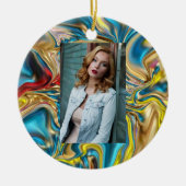 Décoration En Céramique marbre abstrait tourbillons jaune turquoise bleu t (Devant)