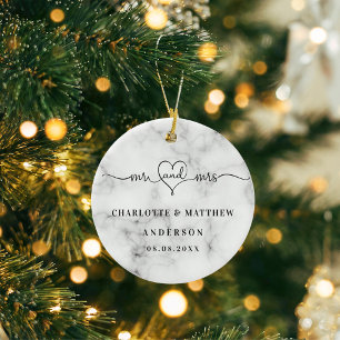 Décoration En Céramique Marbre blanc m mrs élégants nouveaux mariés noël