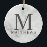 Décoration En Céramique Marbre blanc Monogramme personnalisé et nom<br><div class="desc">Monogramme personnalisé et cadeau de nom caractéristiques monogramme personnalisé et nom en gris classique style de police serif sur arrière - plan en marbre blanc. Idéal pour des vacances, des réunions de famille et des occasions spéciales. Remarque : Les détails du marbre sont simulés dans l'oeuvre. Il n'y aura pas...</div>