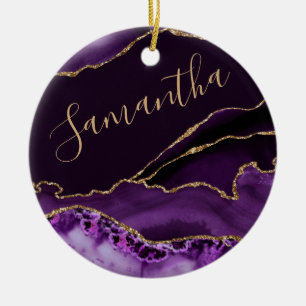 Décoration En Céramique Marbre d'agate à paillettes violettes et or faux