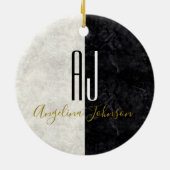 Décoration En Céramique Marbre Monogramme noir et blanc (Dos)