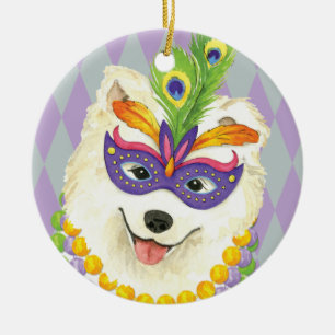 Décoration En Céramique Mardi Gras Samoyed