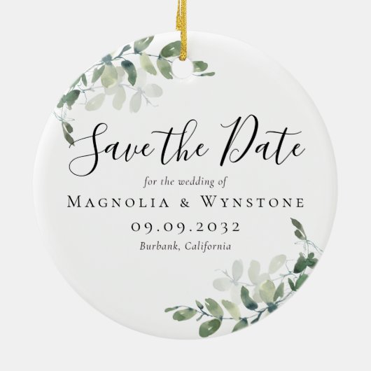 Décoration En Céramique Mariage Eucalyptus Enregistrer La Date (Dos)