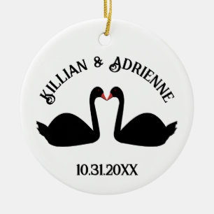 Décoration En Céramique Mariage gothique Baiser Black Swans Personnalisé