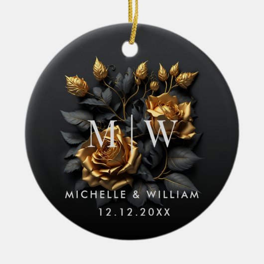 Décoration En Céramique Mariage gothique Rose d'or noir (Devant)