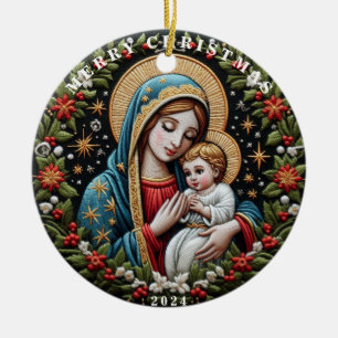 Décoration En Céramique Marie et Bébé Jésus Ornament de Noël