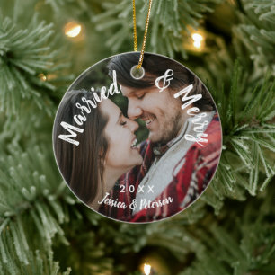 Décoration En Céramique Marié et Joyeux coutume Couple nom année 2 Photo
