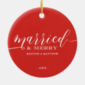 Décoration En Céramique "Marié et Joyeux" Nouveaux mariés Photo de Noël (Dos)