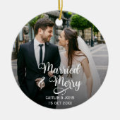 Décoration En Céramique Marié Joyeux mariés 1er Noël Photo Round (Devant)