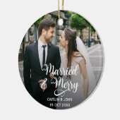 Décoration En Céramique Marié Joyeux mariés 1er Noël Photo Round (Gauche)