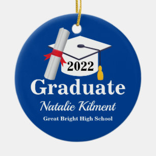 Décoration En Céramique Marine Blue Gold Graduation Cap Classe de 2022 Pho