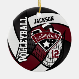 Décoration En Céramique Maroon foncé, logo blanc et noir Volleyball