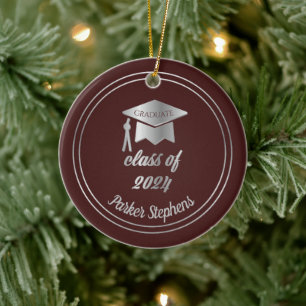 Décoration En Céramique Maroon Silver Graduate Casquette Graduation 2023 P