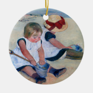 Décoration En Céramique Mary Cassatt Enfants Jouant sur la Plage 1884