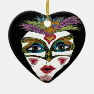 Décoration En Céramique Masque à plumes pailleté de Mardi Gras coloré