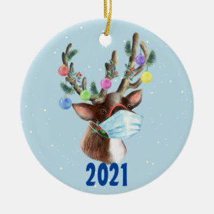 Décoration En Céramique Masque visage renne Noël Pandémie 2021