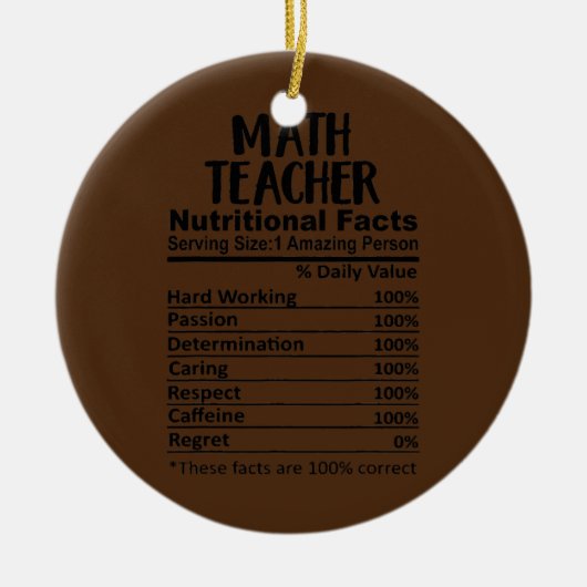 Décoration En Céramique Math Teacher Nutrition Facts Funny (Devant)