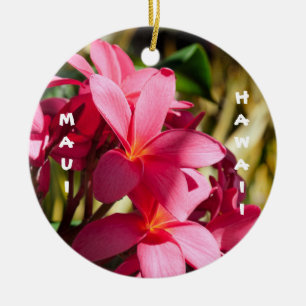 Décoration En Céramique Maui, Fleurs de Plumeria Rose et Blanc
