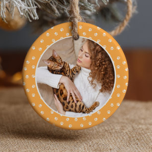 Décoration En Céramique Meilleur chat Maman Paw Patten sur Jaune Nom de l'