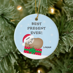 Décoration En Céramique Meilleur Present Ever Sloth Baby's First Christmas