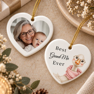 Décoration En Céramique Meilleure Grand-Mère Canard Photo Cœur