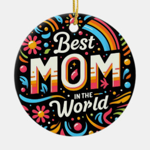 Décoration En Céramique Meilleure Maman du Monde - Floral Vibrant et Arc-e