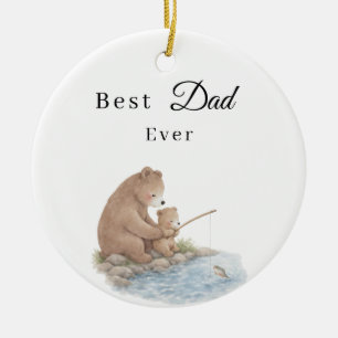 Décoration En Céramique Meilleure Photo d'Ours de Papa Fils Pêche