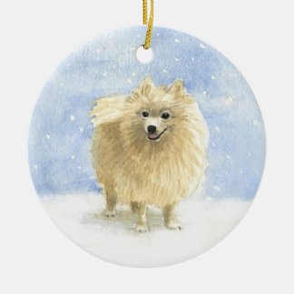 Décoration En Céramique Mélange Chien à Esquie Poméranien dans l'aquarelle