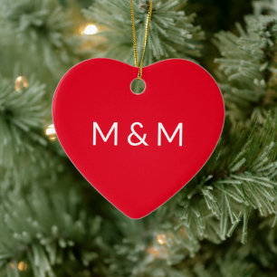 Décoration En Céramique Mélange coeur rouge couple monogramme initiales mi