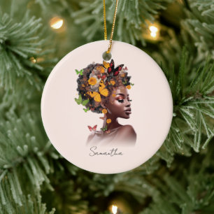 Décoration En Céramique Melanin Magic : cheveux afro et papillon coloré