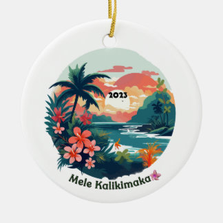 Décoration En Céramique Mele Kalikimaka Étiquette de l'île tropicale 2023