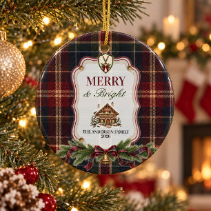 Décoration En Céramique Mémento de Noël familial tartan Merry & Bright