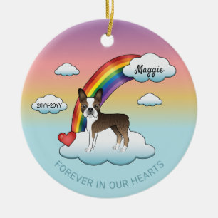 Décoration En Céramique Mémorial Arc-en-Ciel pour Boston Terrier Bringé et