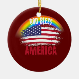 Décoration En Céramique Memorial Day Rainbow American Flag LGBTQ God