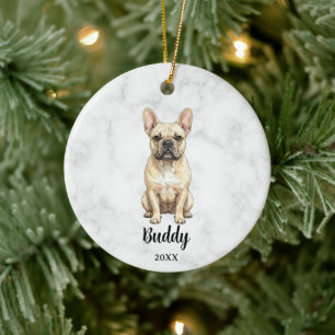 Décoration En Céramique Mémorial de chien Bouledogue Français crème à l'aq