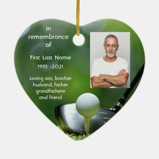 Décoration En Céramique Memorial Keepsaké Golfer Personnalisé (Dos)