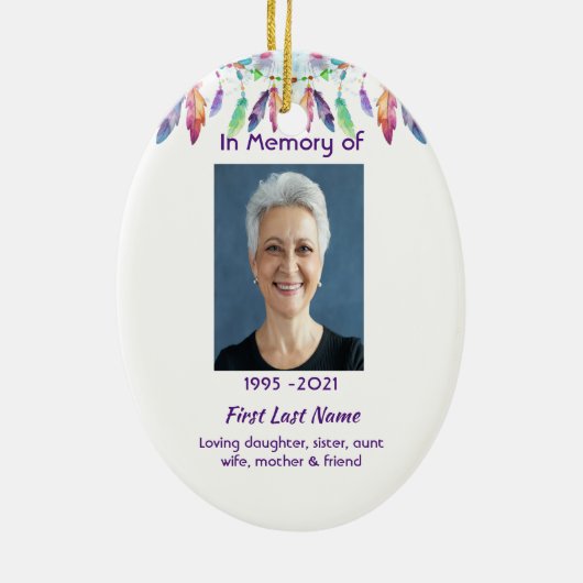 Décoration En Céramique Memorial Photo Prayer Feathers Boho Tribal Native (Dos)